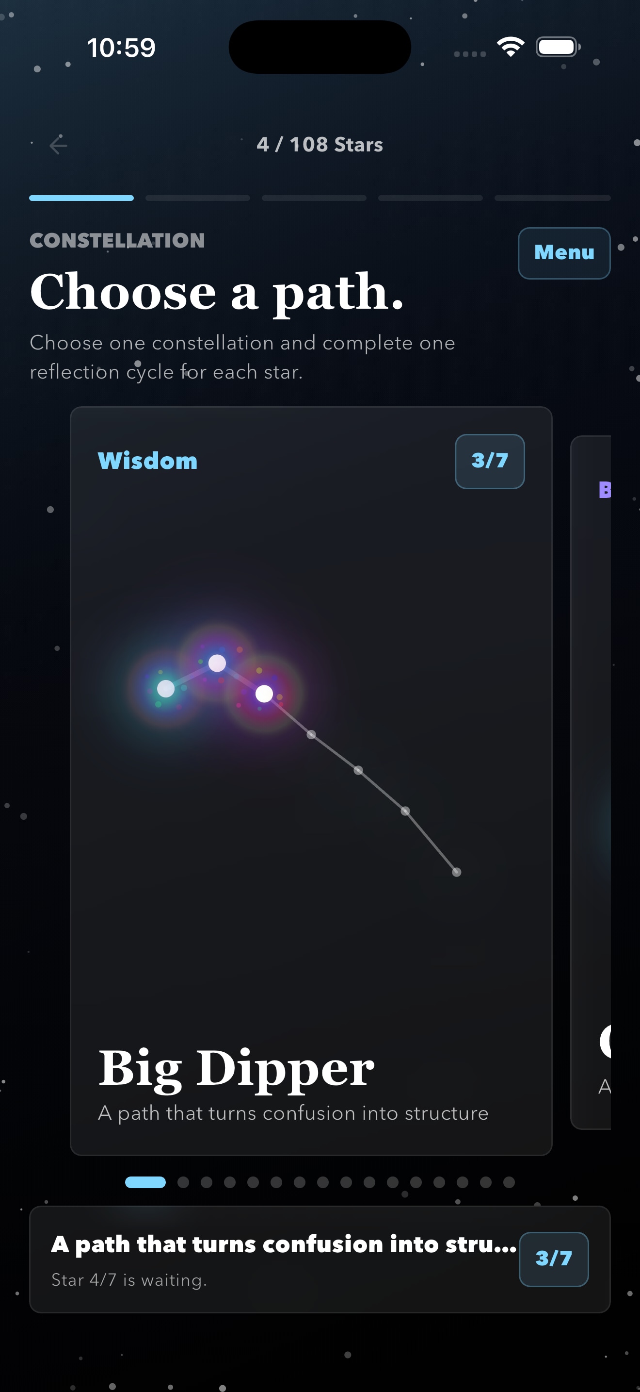 A Starlit Map constellation with stars waiting to be lit