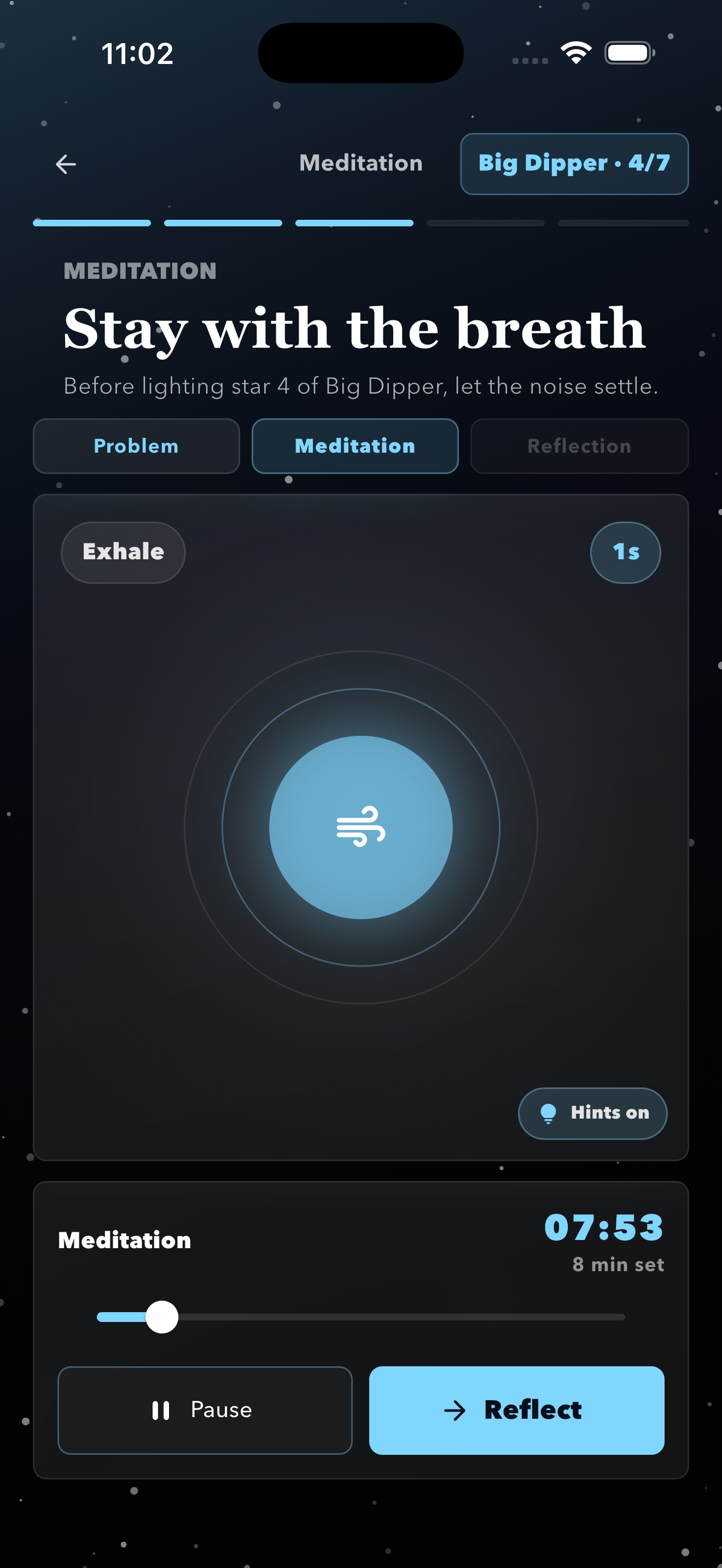 Starlit Map breathing meditation screen