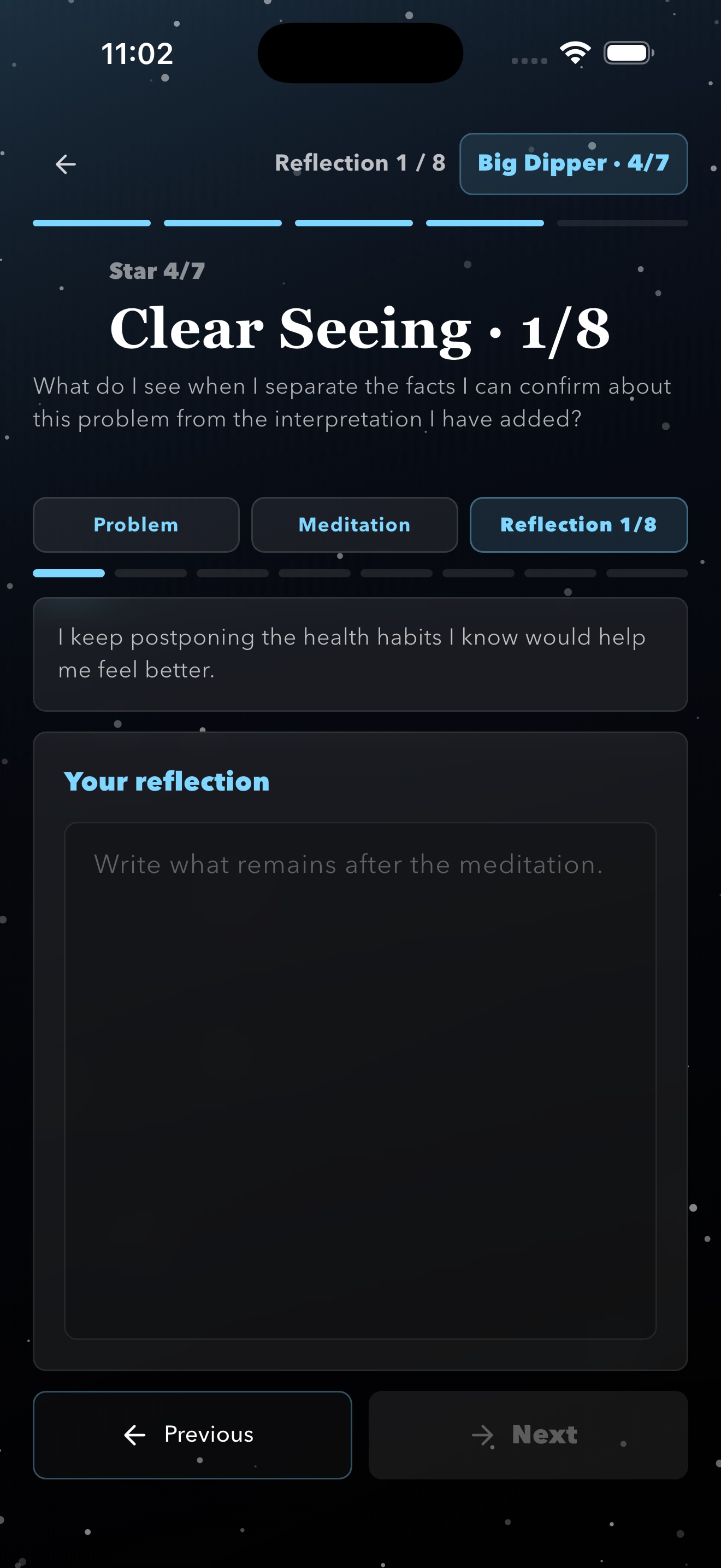 Starlit Map guided reflection screen